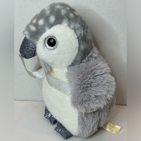 MTY International Silver Grey Penguin Spotted Silver Bow Stuffed Animal 10 inch - Picture 2 of 5